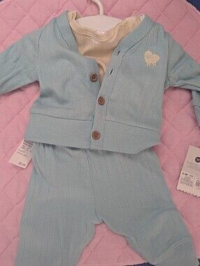 cloud island Light Blue Knit Pajama Set with Sheep Accent